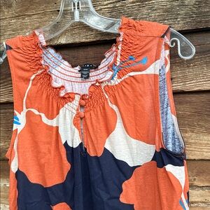 -^ Tribal linen blend sleeveless top floral